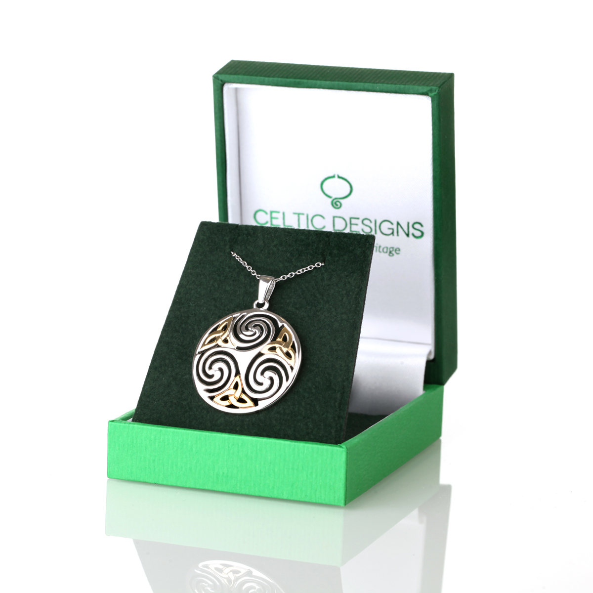 Keltische Trinity & Triskele Kette aus Irland - Sterling Silber & Gold