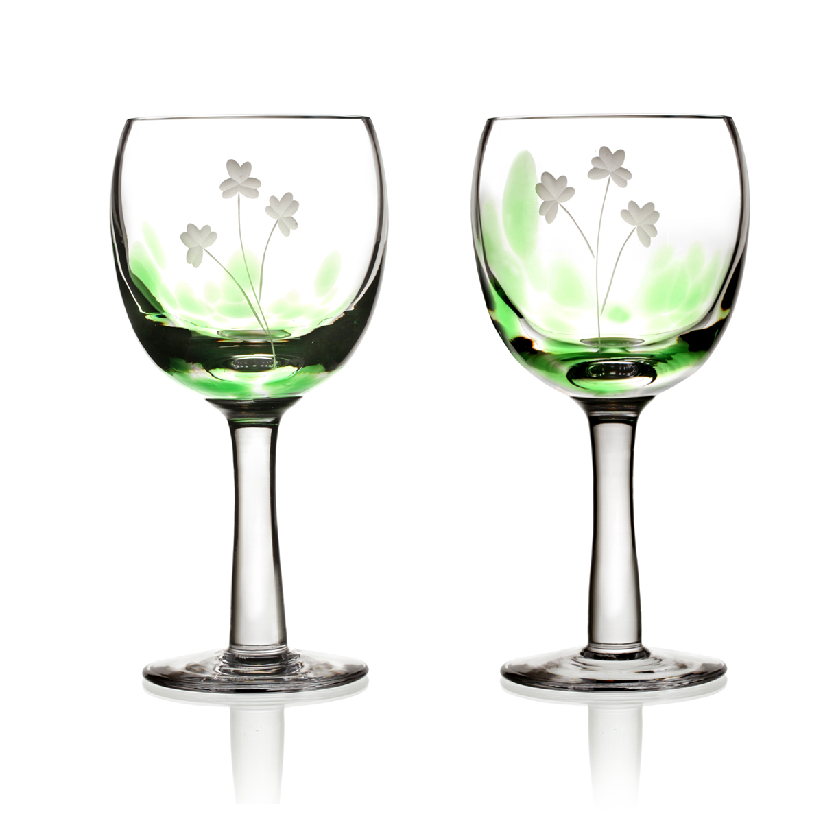 Wein-Glas-kristall-irland-irish-shamrock-kleeblatt-002 2 x Irish Shamrock Weinglas - Handgefertigtes Kristallglas aus Irland
