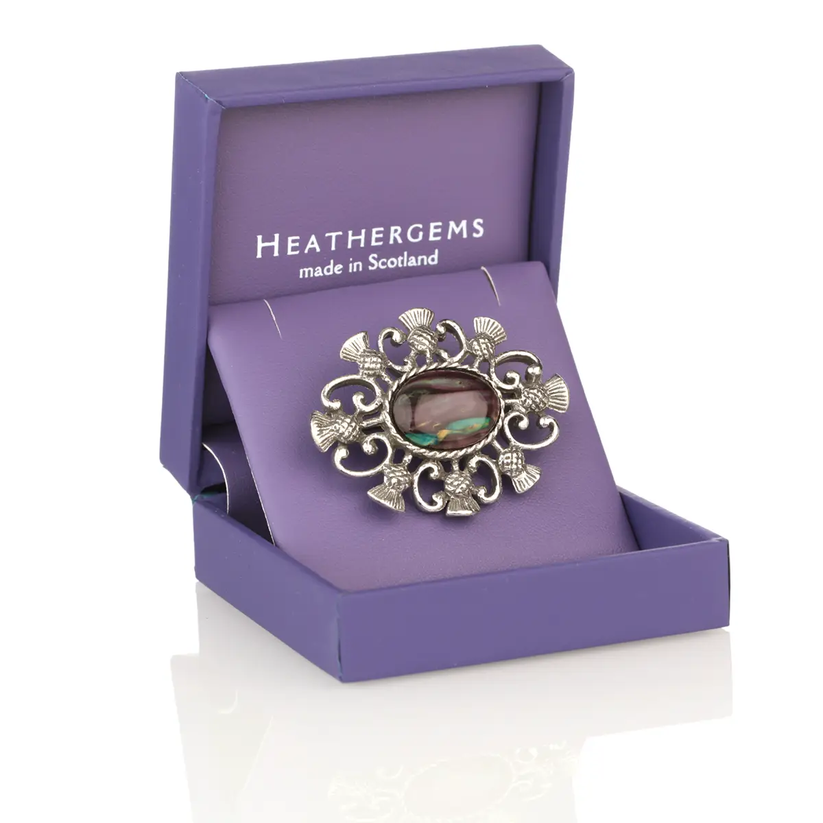 brosche-anstecknadel-schottischer-heathergem-schmuck-silber-007 Heathergem Thistle - Edle Highland Brosche mit schottischen Disteln