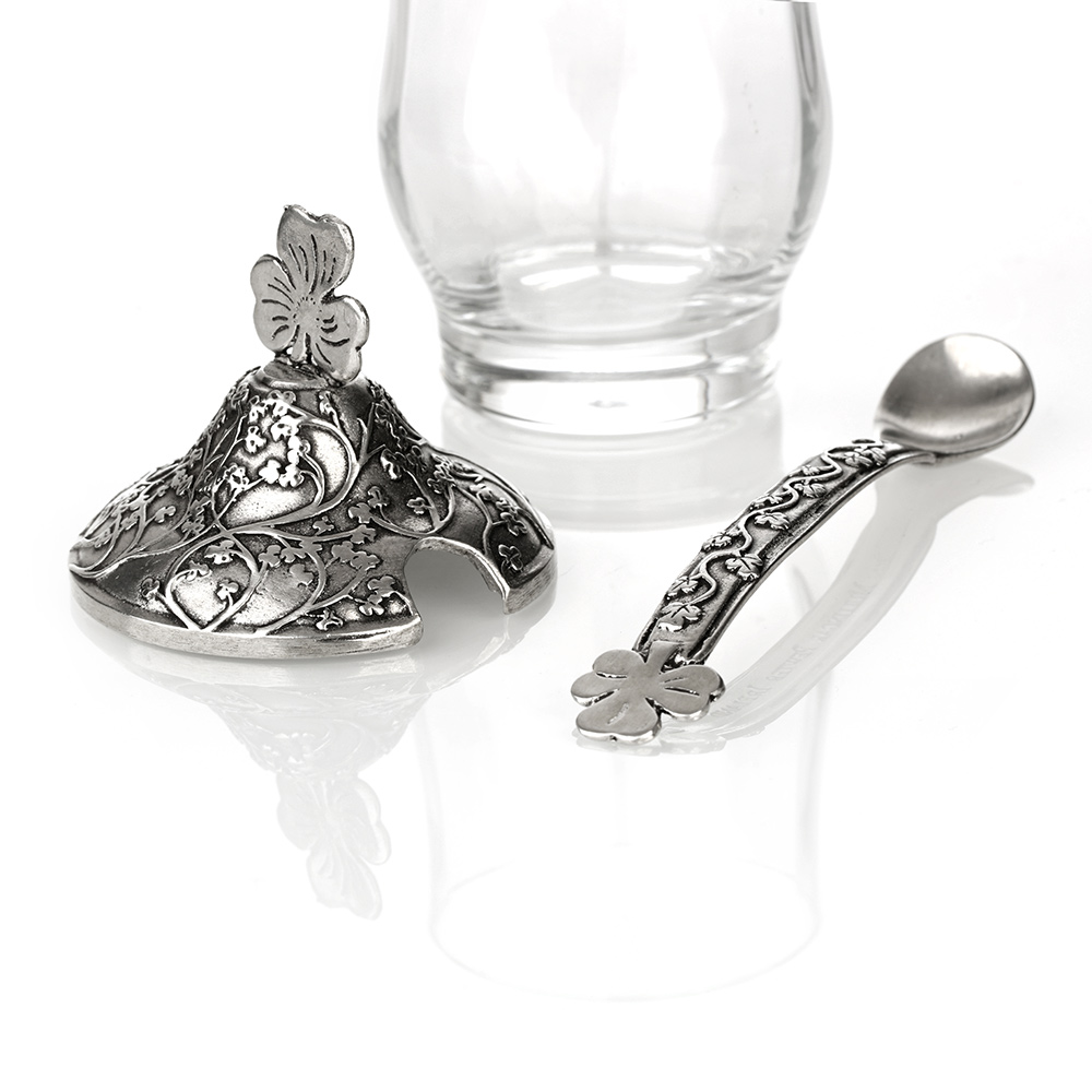 marmelade-glas-irland-shamrock-kleeblatt-00259b7d19deb3cd risches Marmeladenglas mit verzierten Zinndeckel und passendem Löffel.