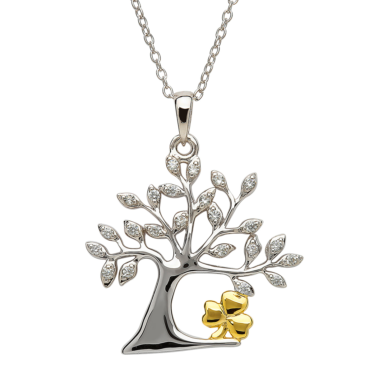 Lebensbaum Kette aus Irland - Silber mit vergoldetem Kleeblatt