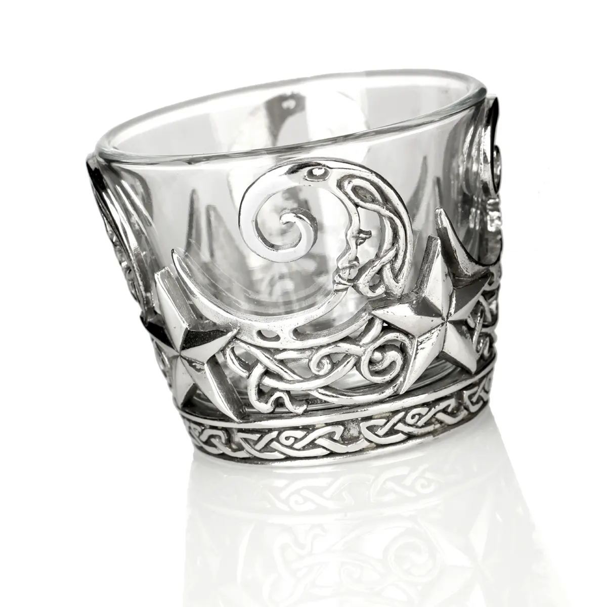 Celtic Moon & Stars Teelichthalter aus Glas & Zinn - keltischer Mond & Sterne Celtic Moon & Stars Teelichthalter aus Glas & Zinn - keltischer Mond & Sterne