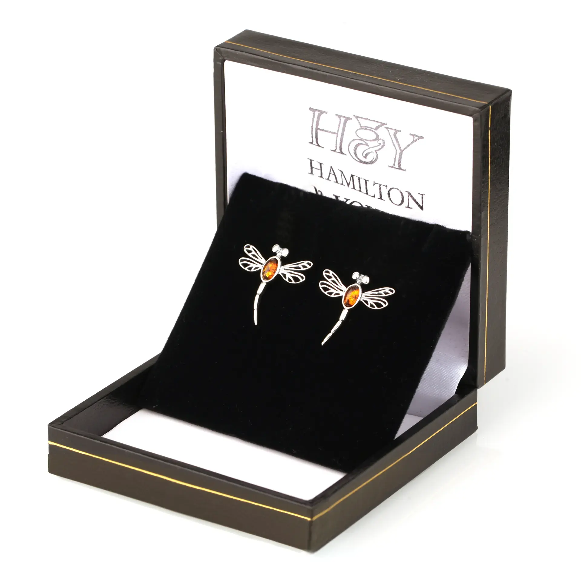 Dragonfly in Amber - Libellen-Ohrstecker aus Sterlingsilber mit Bernstein Dragonfly in Amber - Libellen-Ohrstecker aus Sterlingsilber mit Bernstein