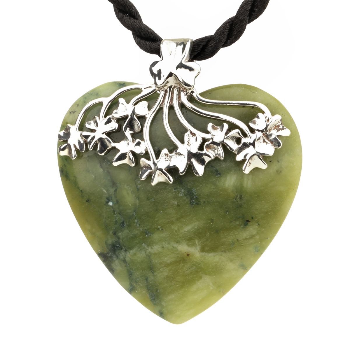 Heart & Shamrock - Irische Herz & Kleeblatt Kette aus Silber & Connemara Marmor
