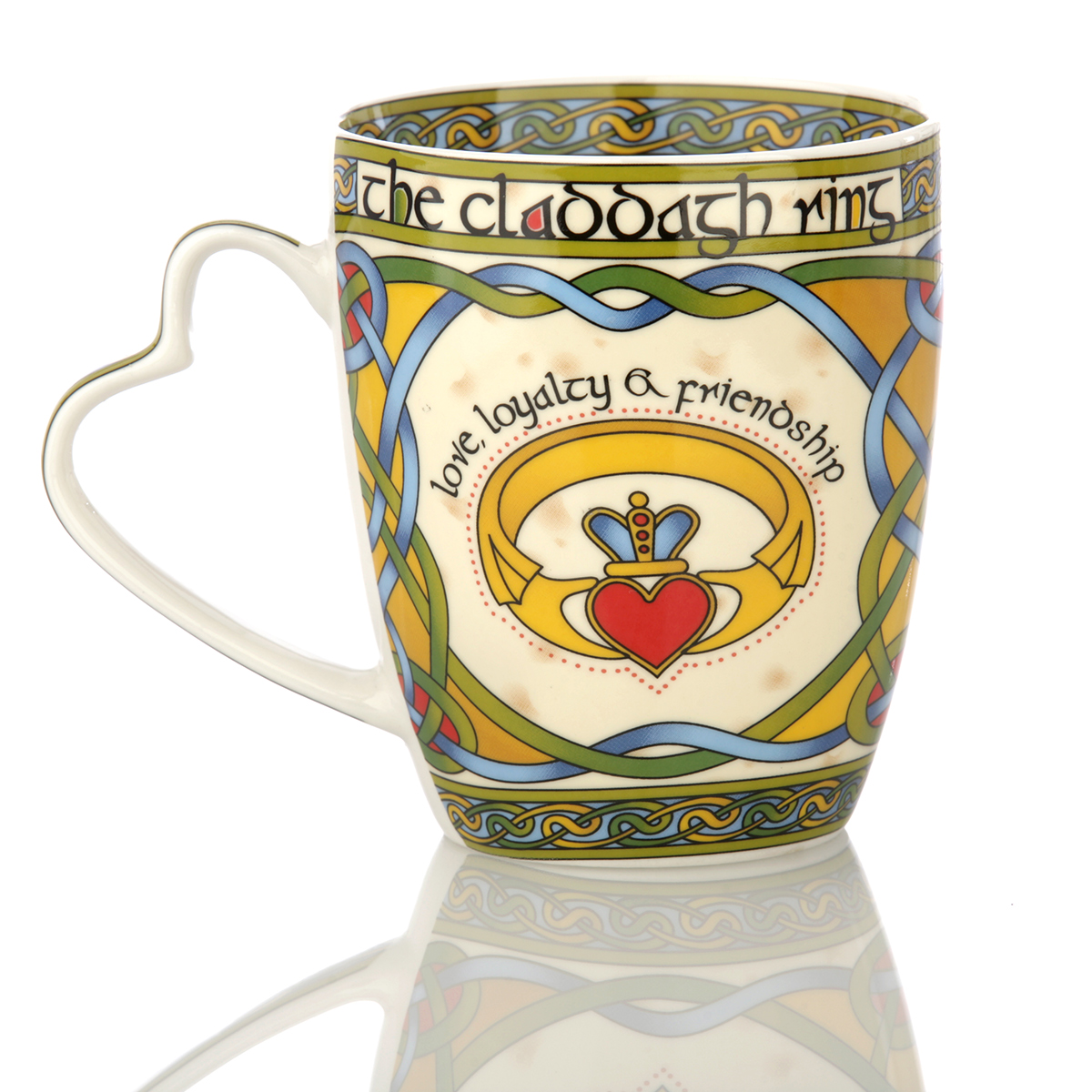 Claddagh Mug - Kaffeebecher aus Irland mit Claddagh Ring & keltischem Muster