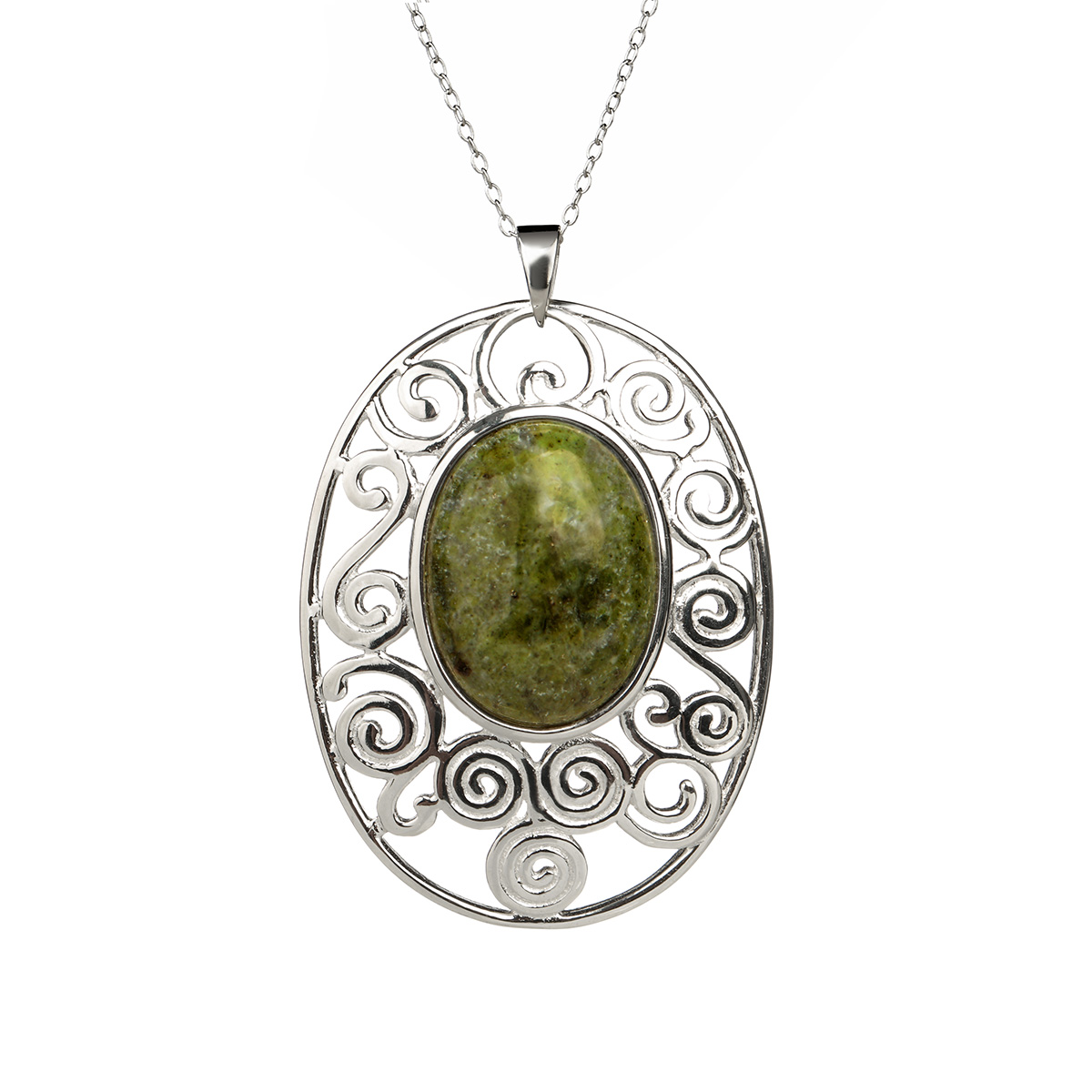 Celtic Spirals - Irische Kette aus Connemara Marmor & Silber