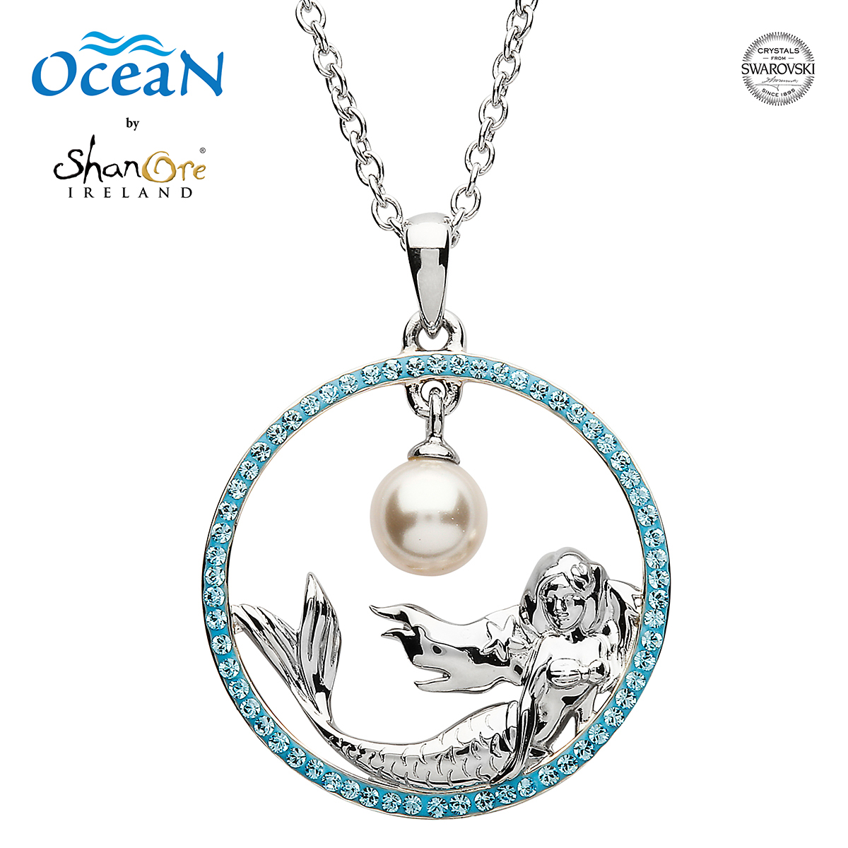 Crystal Mermaid Kette - Meerjungfrau aus Sterling Silber mit Perle & Kristallen