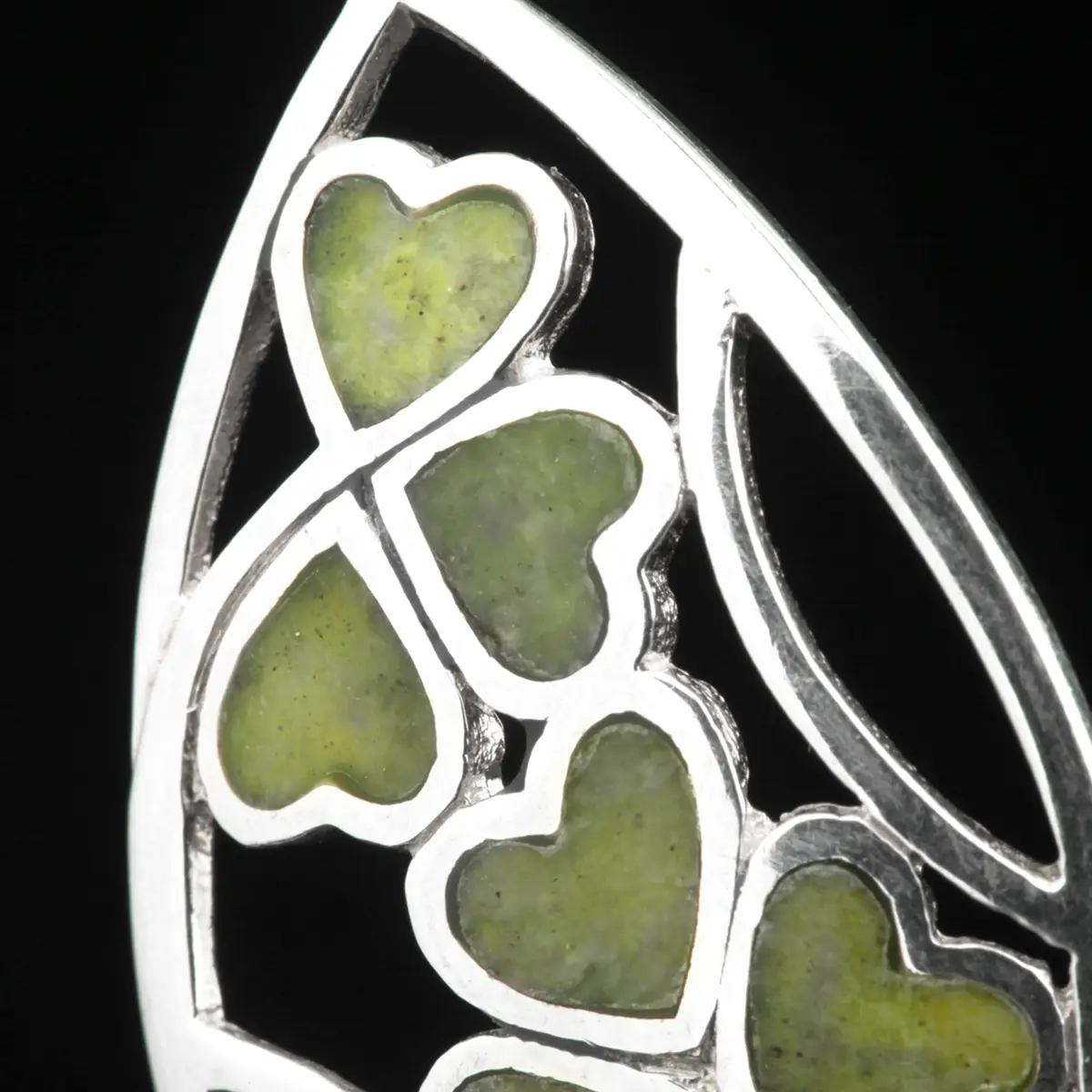 Hearts & Shamrock - Irische Kleeblatt Kette - Sterling Silber & Connemara Marmor