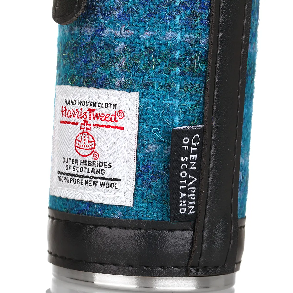 Harris Tweed Hunting Flask / Campingflasche in Sea Blue Check Tartan