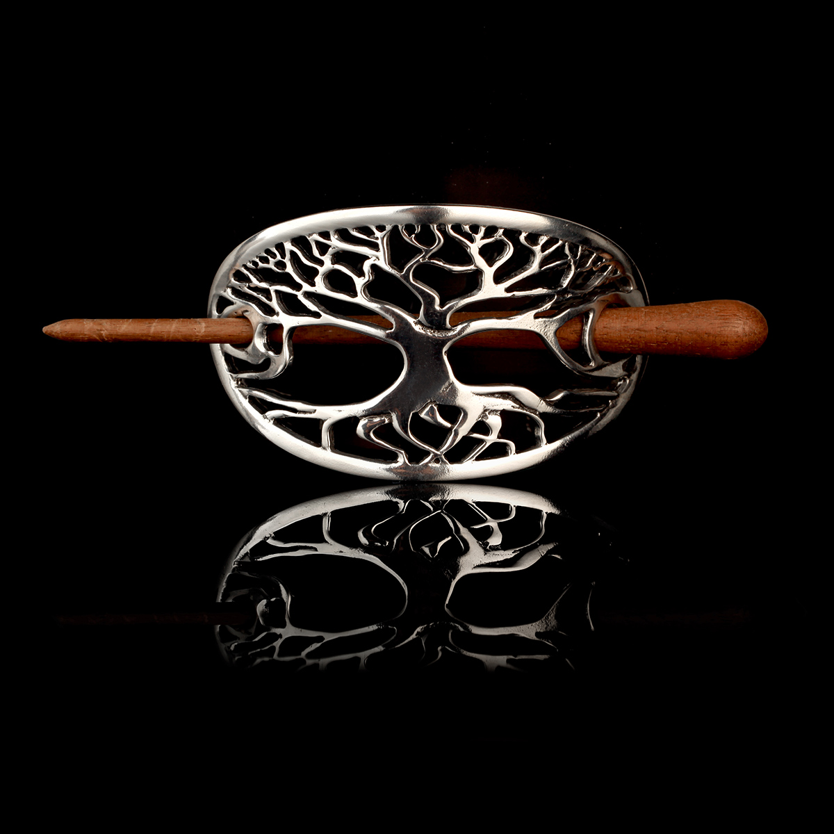 haarspange-yggdrasil-lebensbaum-keltisch-silber-Holz-002 Lebensbaum - Yggdrasil Haarspange mit Stab aus Palisander