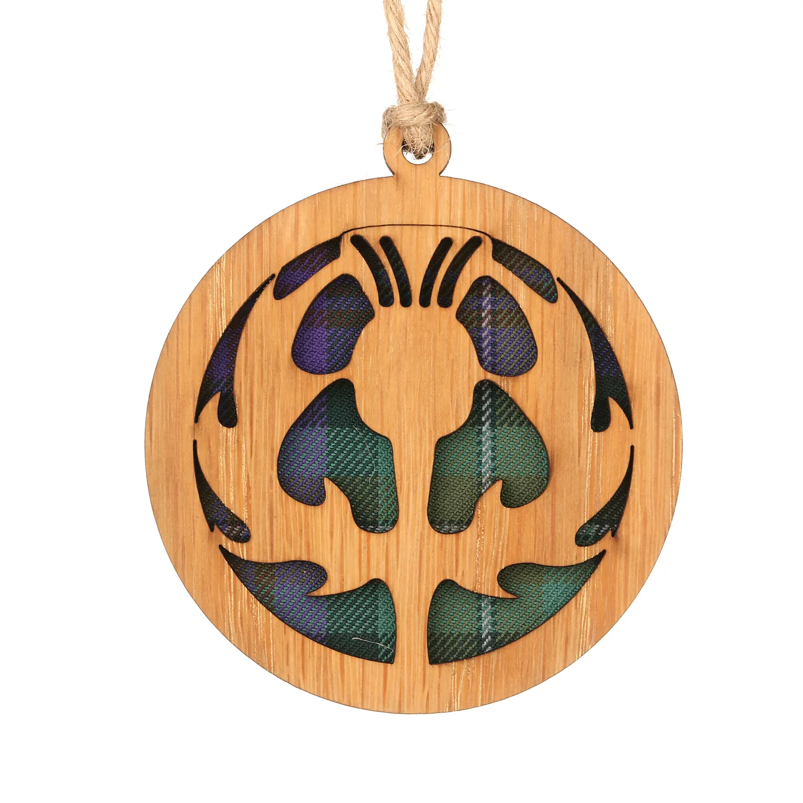 Scottish Thistle - Runder Holz-Aufhänger mit schottischer Distel und Tartan-Hintergrund Scottish Thistle - Runder Holz-Aufhänger mit schottischer Distel und Tartan-Hintergrund