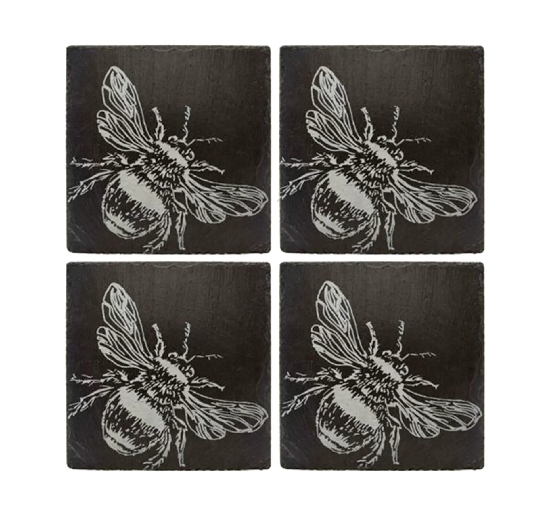 Bee Coasters - 4 handgefertigte Schiefer-Untersetzer aus Schottland mit Bienenmotiv Bee Coasters - 4 handgefertigte Schiefer-Untersetzer aus Schottland mit Bienenmotiv