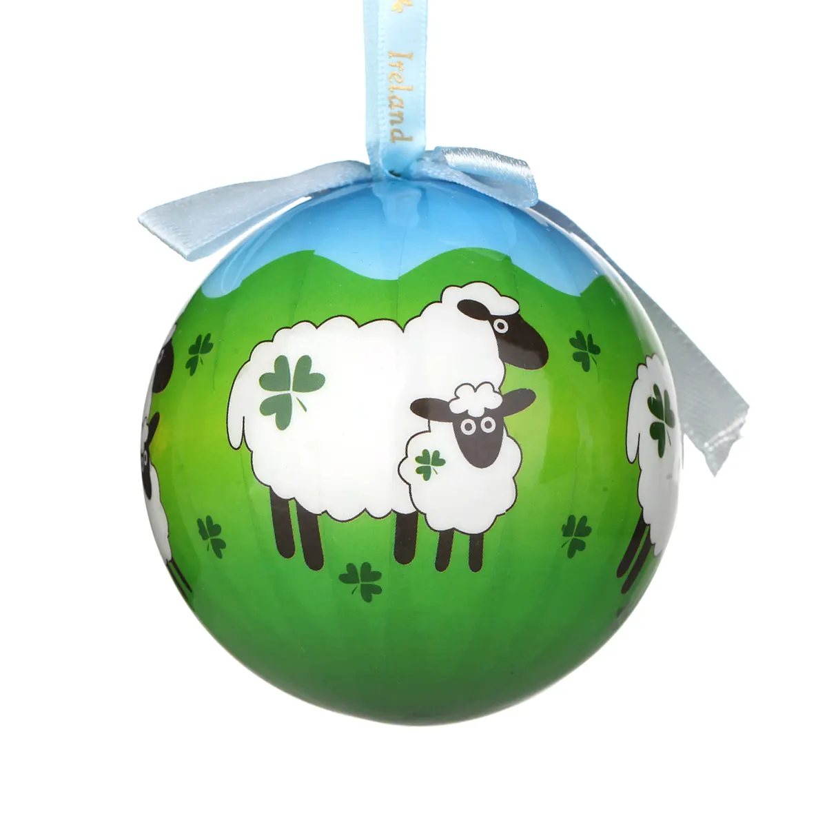 Shamrock Sheep - Traditionell handgefertigte Weihnachtskugel aus Irland mit irischen Schafen