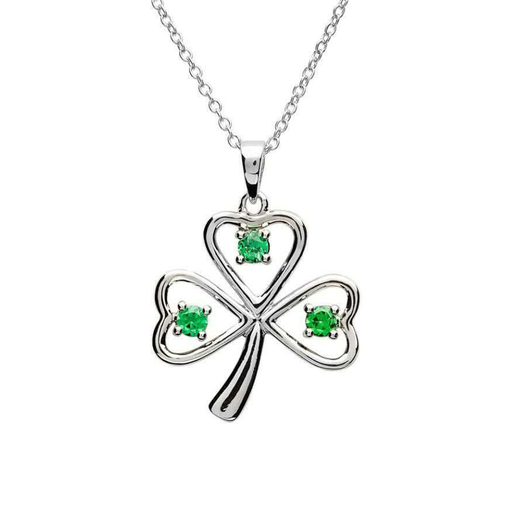 Irish Shamrock - Irische Kleeblatt Kette aus Sterling Silber & grünem Kristall
