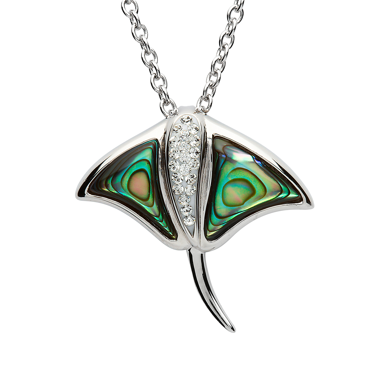 ocean-stingray-rochen-kette-silber-swarovski-abalone-001 Manta Ray Kette aus Irland - Sterlingsilber mit Abalone & Swarovski Kristall