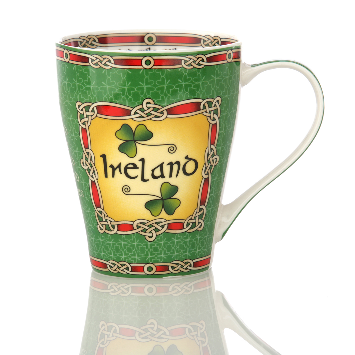 Cead Mile Failte Shamrock Mug - Irischer Kaffeebecher mit Kleeblättern & keltischen Mustern