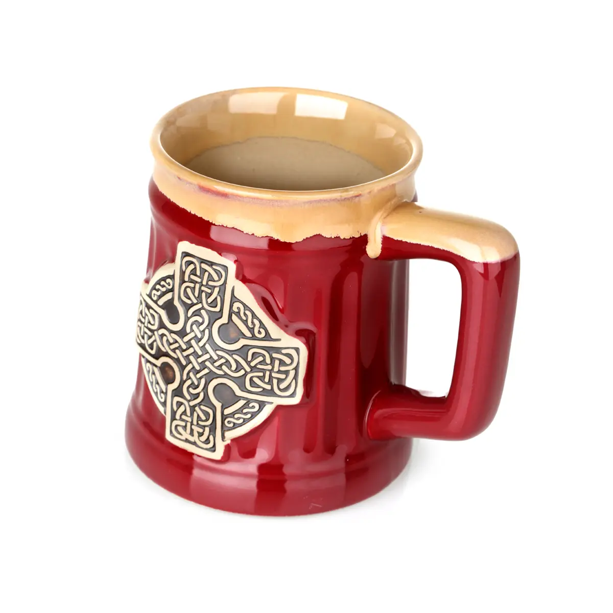 bier-krug-becher-tankard-schottland-keltisch-celtic-cross-010 Celtic Cross Stoneware Tankard - Keltischer Keramik Bierkrug - Rot