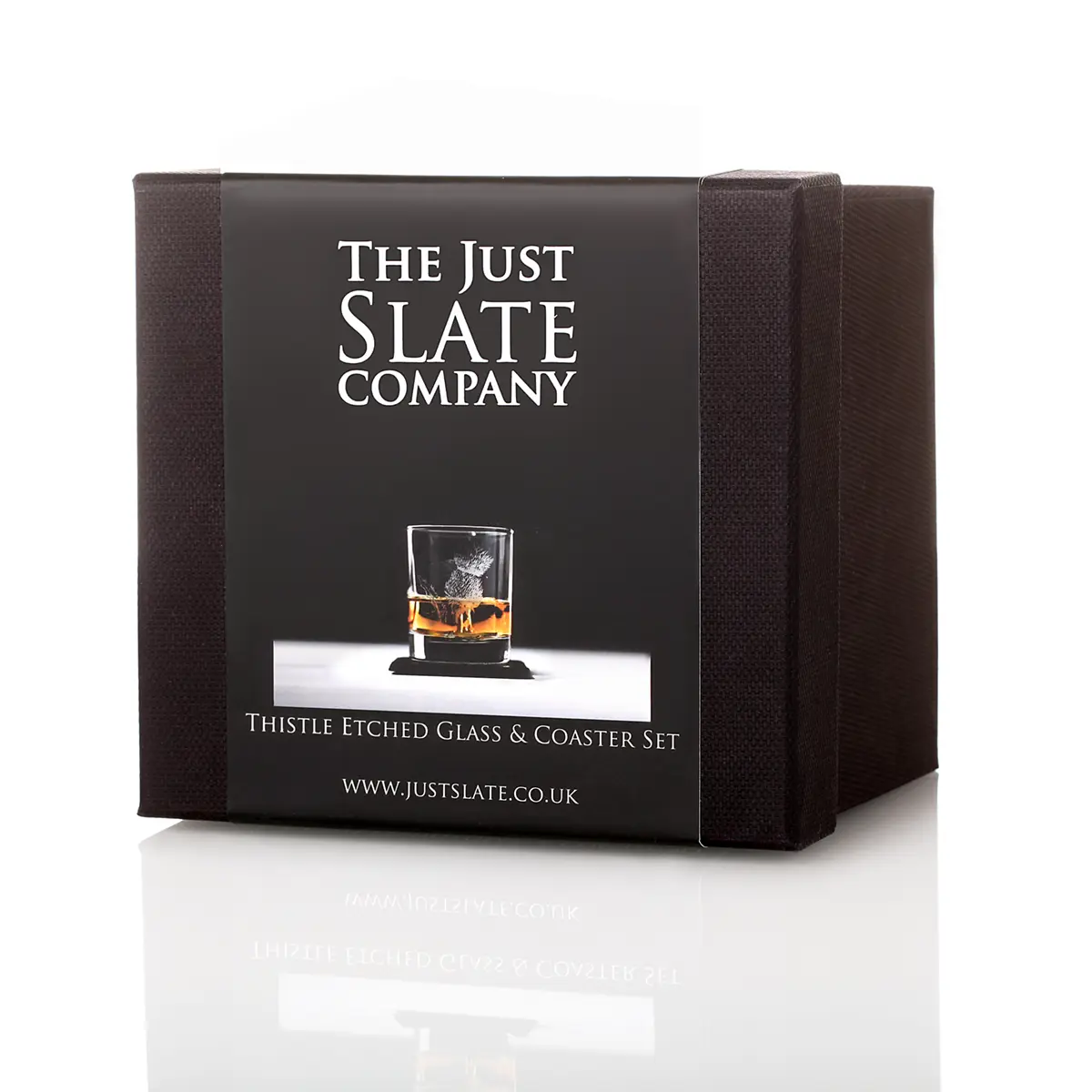 Scottish Thistle - Whisky Glas & Schiefer Untersetzer Set