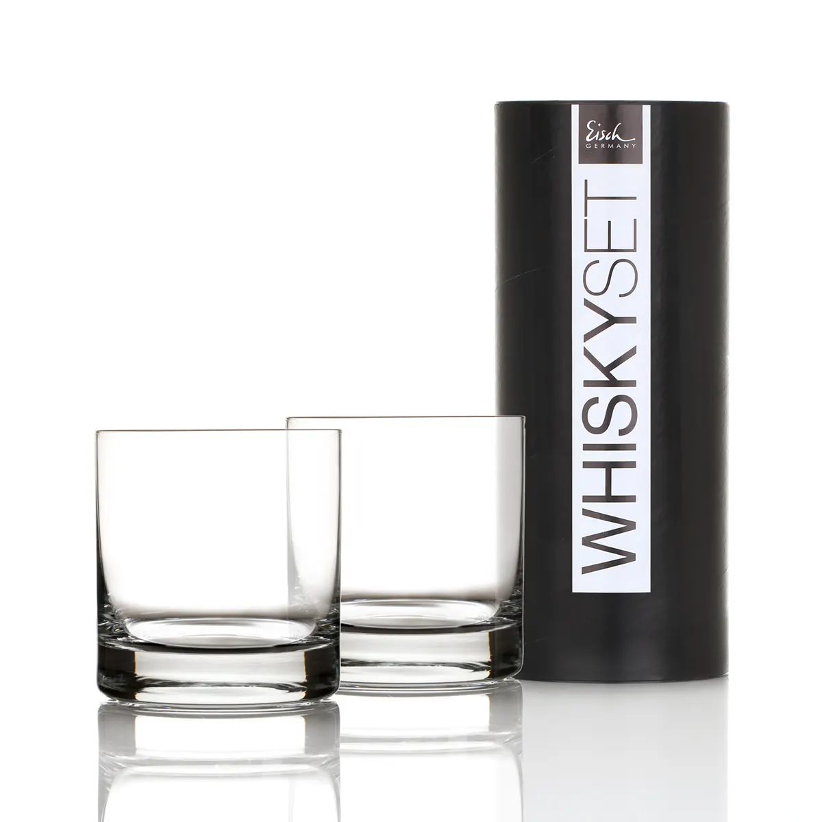 whisky-set-glas-eisch-geschenk-verpackung-roehre-002a-platin Eisch Whiskyglas Gentleman - Platin - 2 Stück in Geschenkröhre