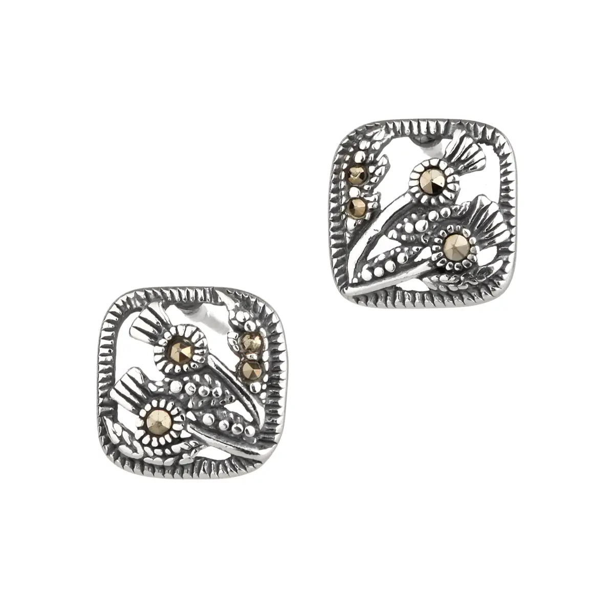 Square Thistle - Schottische Distel Ohrstecker aus Sterling Silber & Markasit