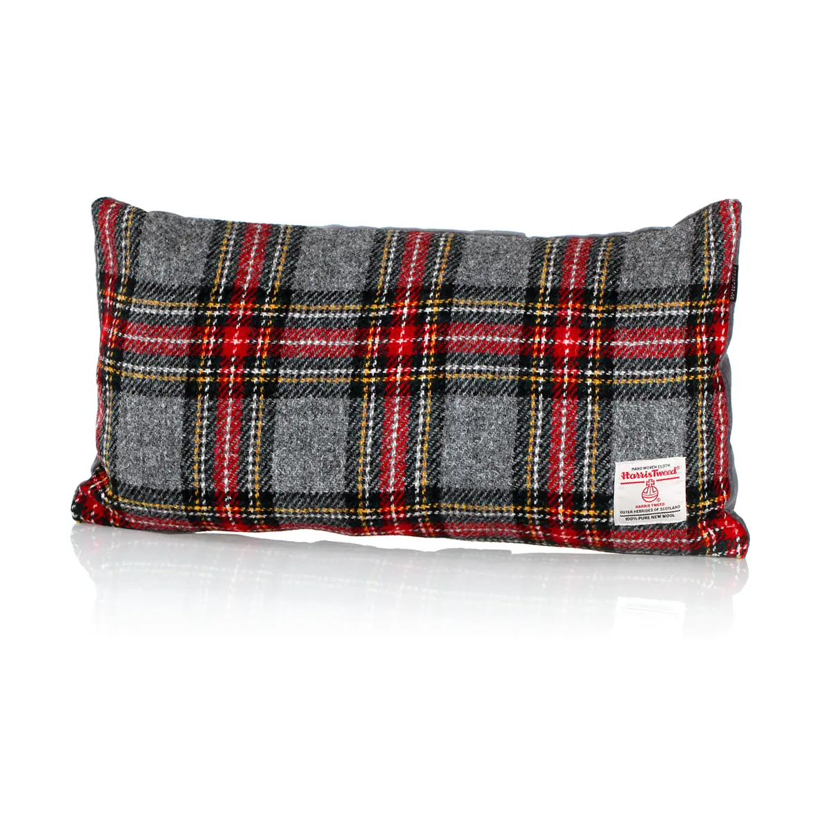 Harris Tweed Kissen aus Schottland - Grey & Red Tartan - 25 x 45 cm