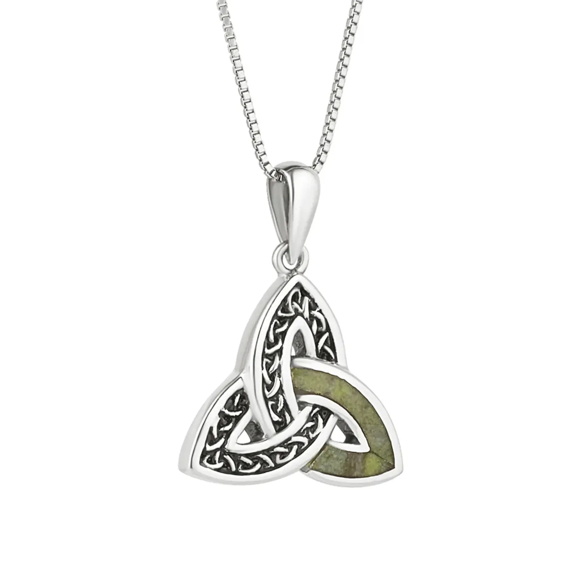 Keltische Trinity-Kette aus Sterlingsilber mit Connemara-Marmor - Handgefertigt in Irland