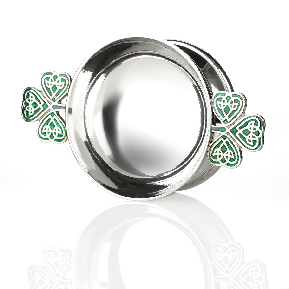 quaich-irish-shamrock-irland-kleeblatt-002 Celtic Shamrock Whisky Quaich - Mit irischen Kleeblättern & keltischem Muster