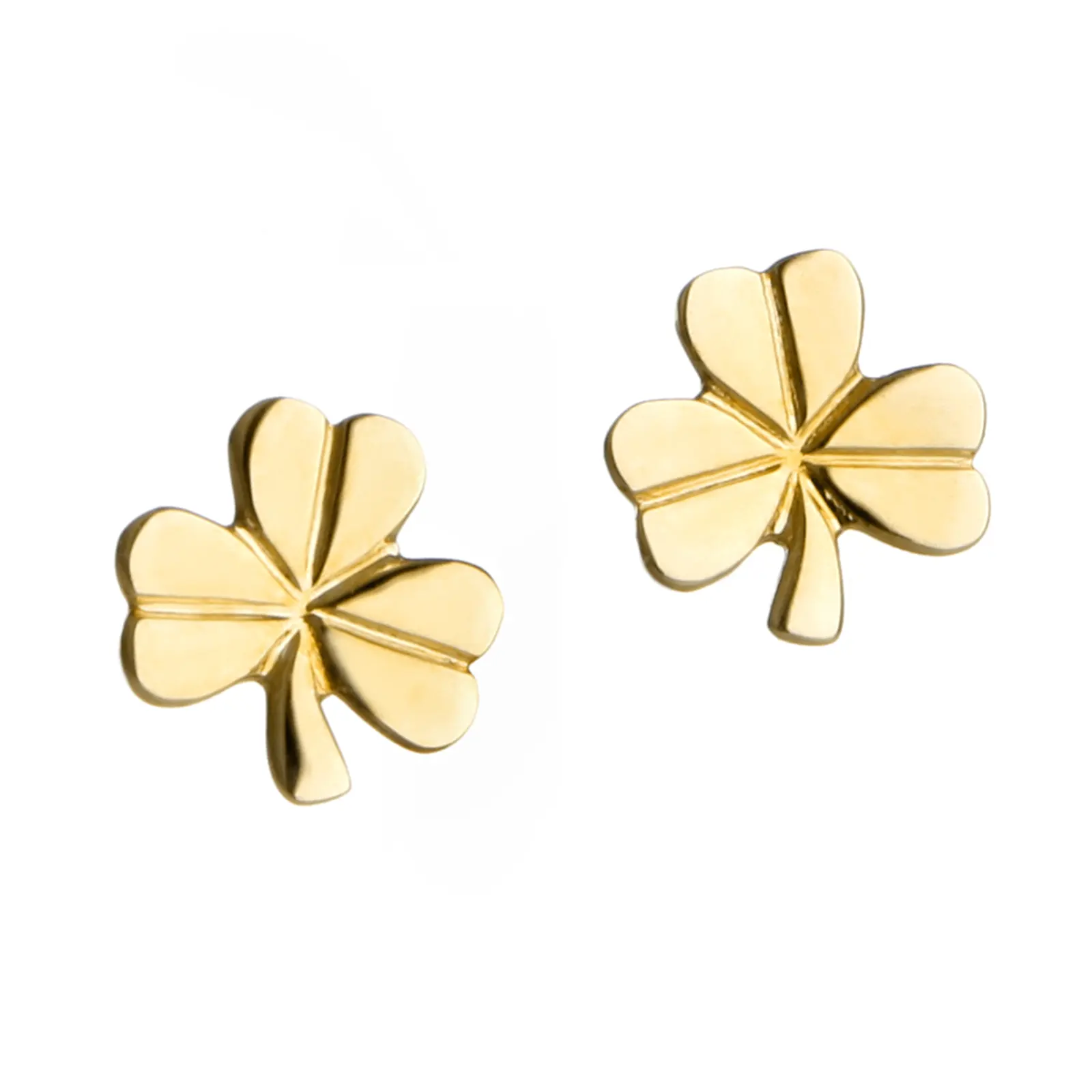 Shiny Irish Shamrock - Irische Kleeblatt Ohrstecker - 9K Gold