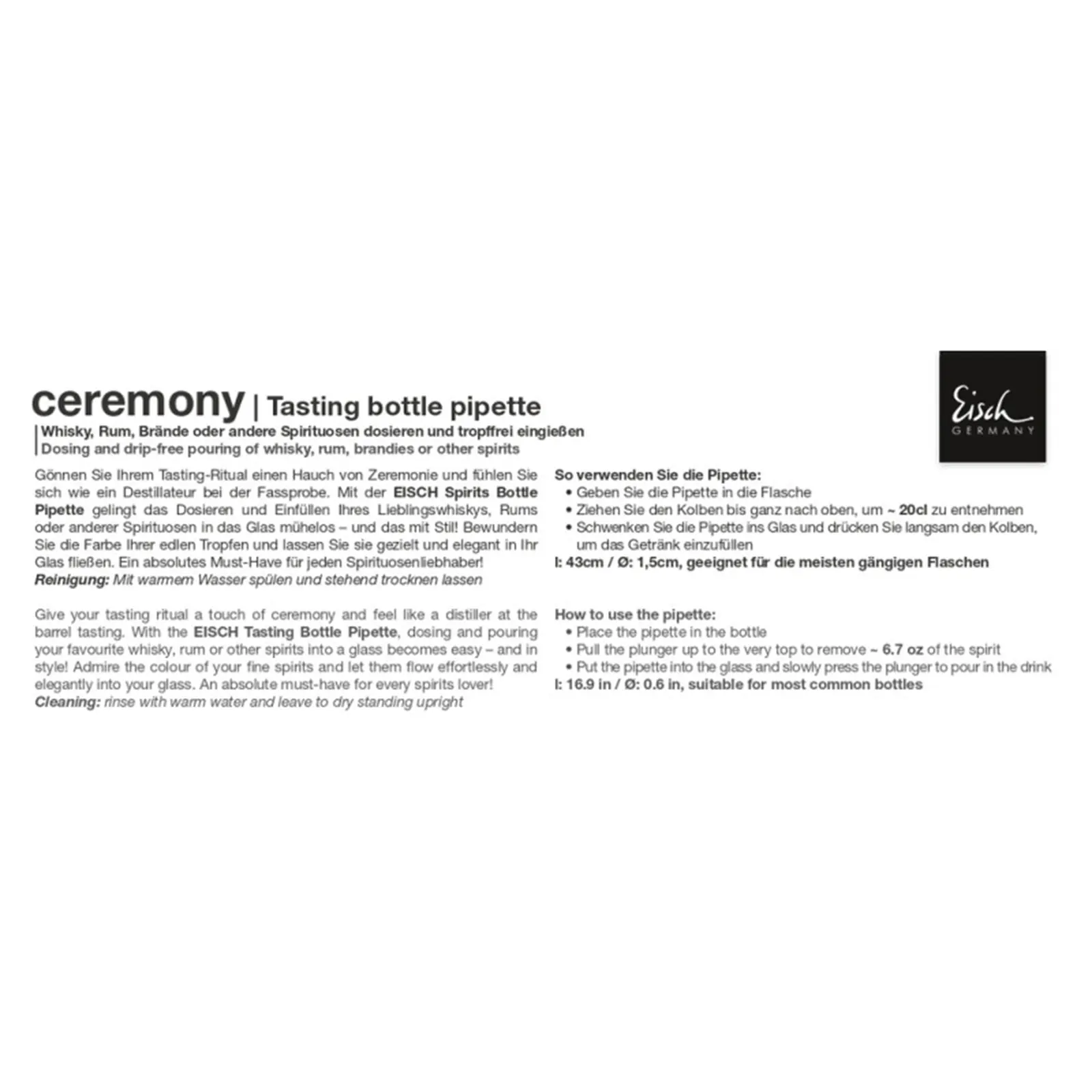 Eisch Ceremony - Tasting Bottle Pipette aus Kristallglas & Platin in Geschenkröhre Eisch Ceremony - Tasting Bottle Pipette aus Kristallglas & Platin in Geschenkröhre