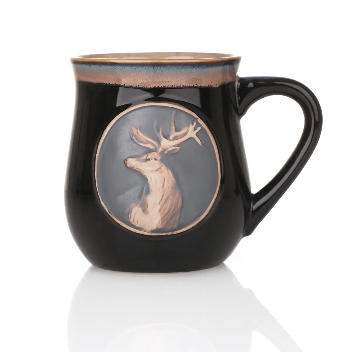 kaffee-becher-mug-tasse-schottland-highland-stag-hirsch-001 Highland Stag Stoneware Mug - Schottischr Hirsch Keramik Becher in Schwarz