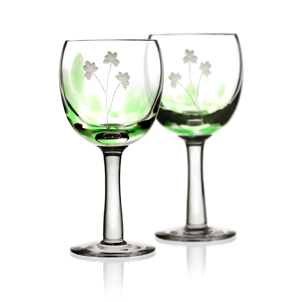 Wein-Glas-kristall-irland-irish-shamrock-kleeblatt-003 2 x Irish Shamrock Weinglas - Handgefertigtes Kristallglas aus Irland