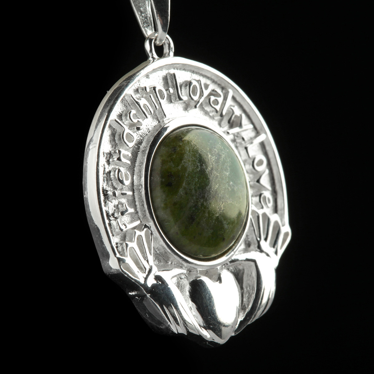 keltisch-kette-connemara-marmor-sterling-silber-004 Friendship Loyalty Love - irische Claddagh Kette aus Silber & Connemara Marmor