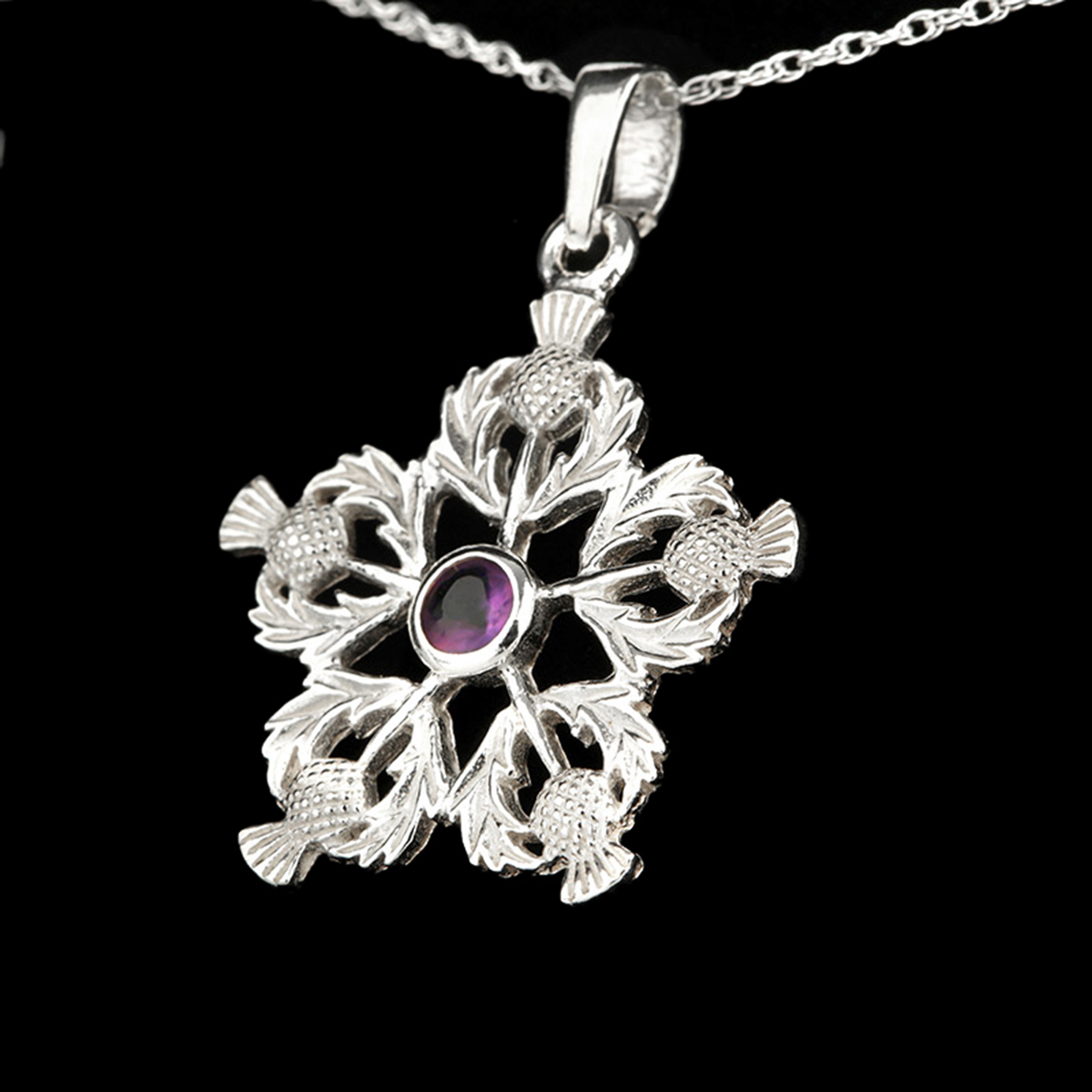 Thistle Star Pendant - Schottische Distel Kette aus Sterling Silber & Kristall