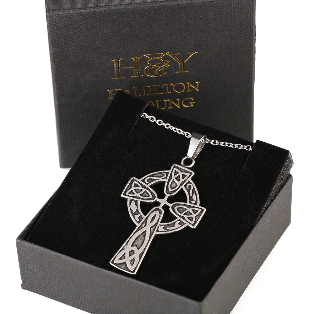 Keltisches Kreuz aus Schottland - Edelstahl mit Stahlkette
