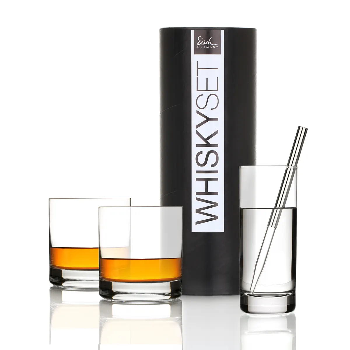 Eisch Whiskyglas Tasting Set - 2 Tumbler mit Pipette & Wasserglas in Geschenkröhre