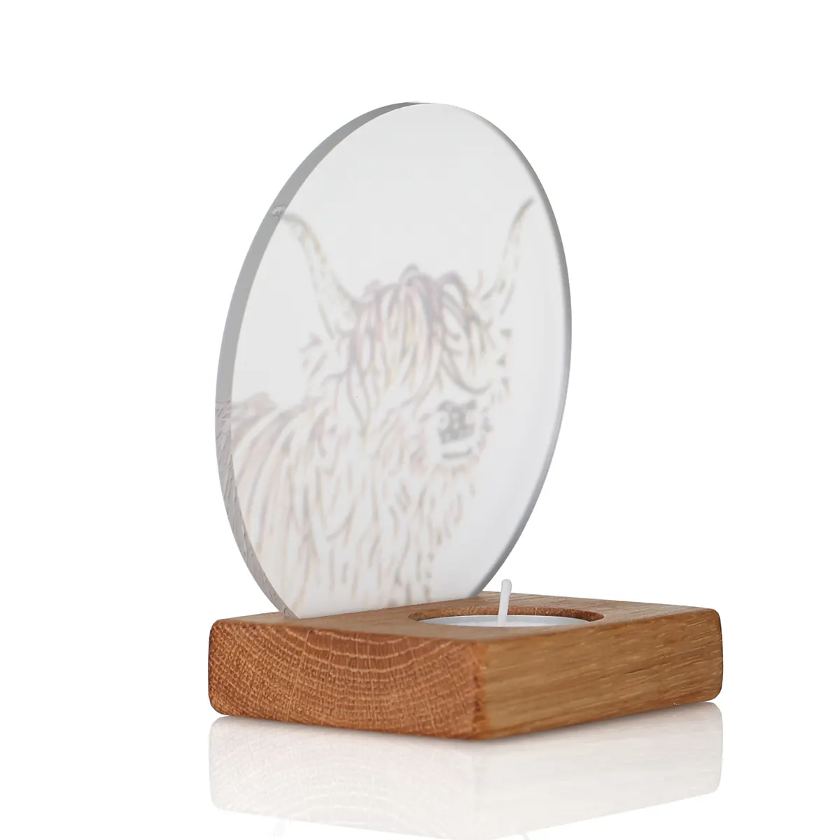 Coo Moments - Highland Cow Teelichthalter aus recyceltem Whiskyfass