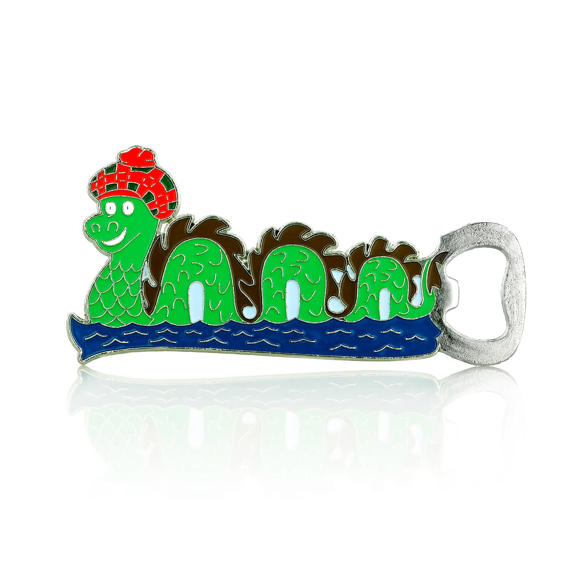 Magnetischer Nessie Flaschenöffner aus Metall & Emaille – Handbemalt mit Loch Ness Motiv