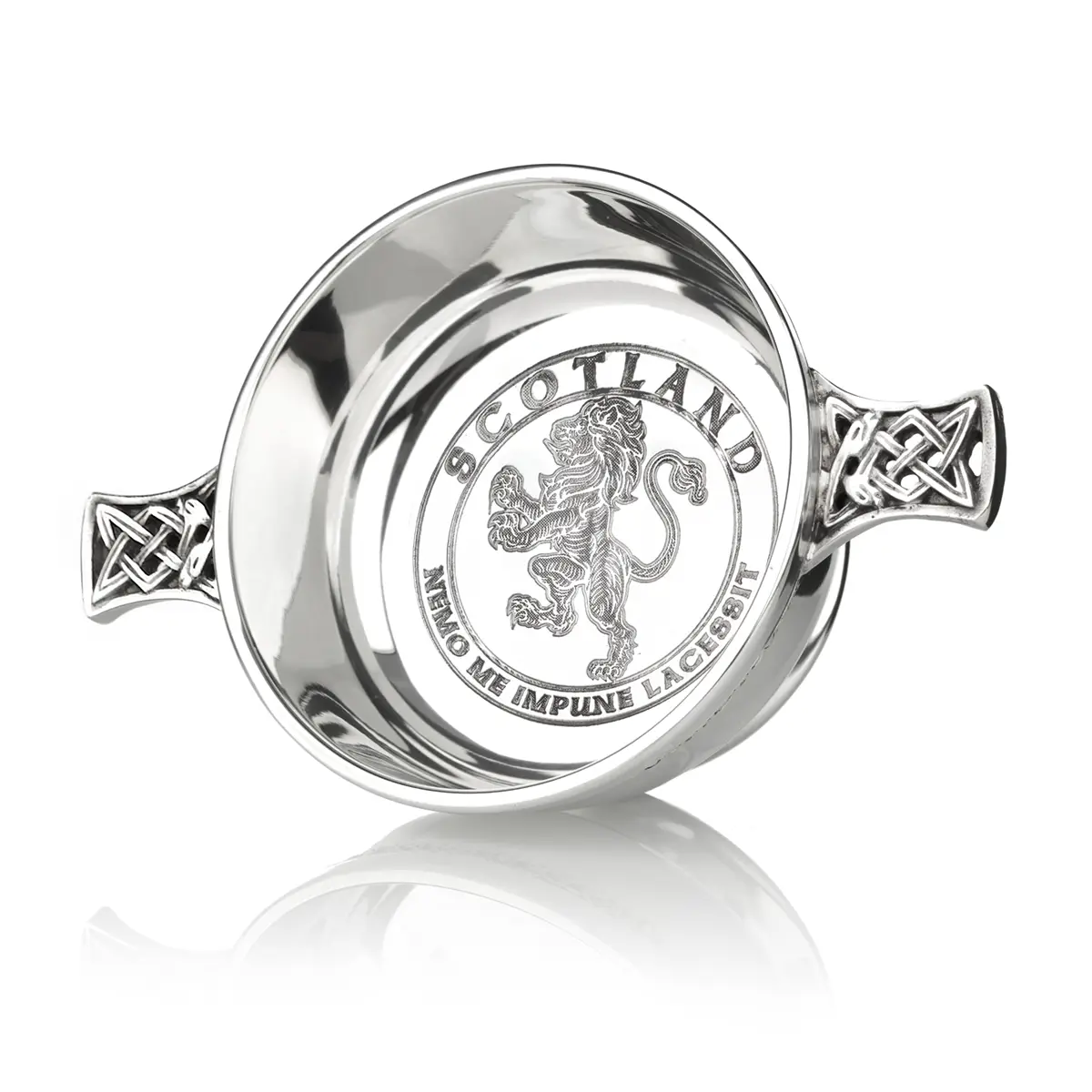 quaich-whisky-schottland-rampant-lion-loewe-keltisch-silber-002 Royal Stuart Whisky Quaich - schottischer Löwe & keltische Muster