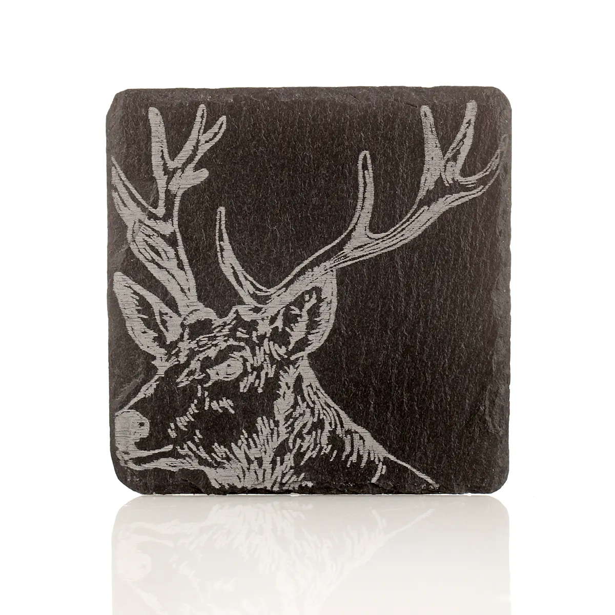 Highland Stag Whisky Set - Schottischer Hirsch Tumbler mit Steinen & Schiefer Untersetzer in Holzbox