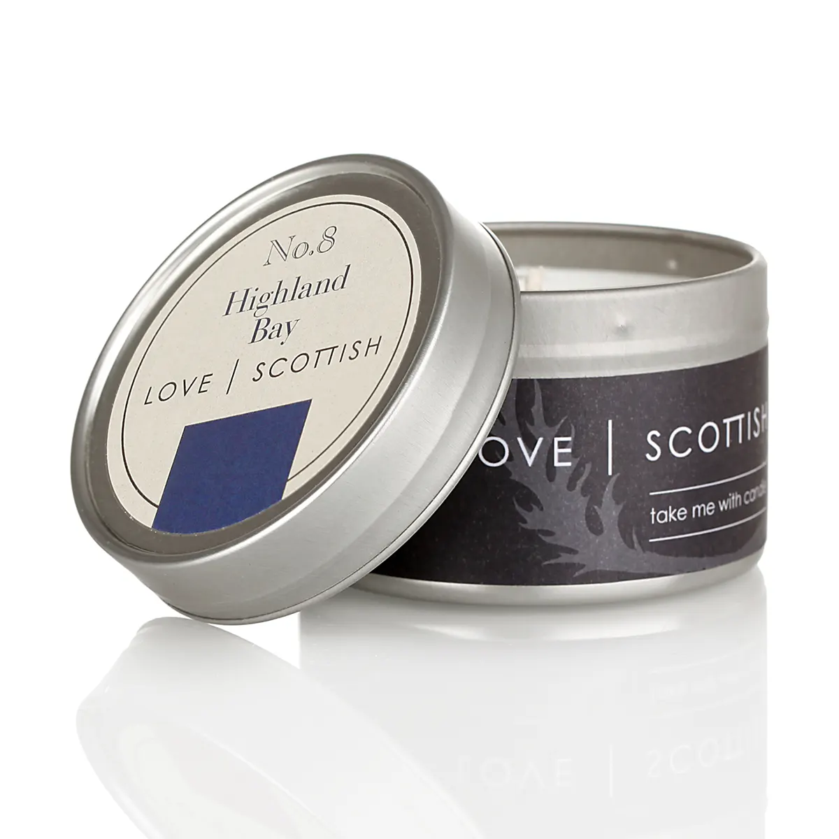 Love Scottish Travel Tin - Highland Bay - handgefertigte Duftkerze aus Kokoswachs