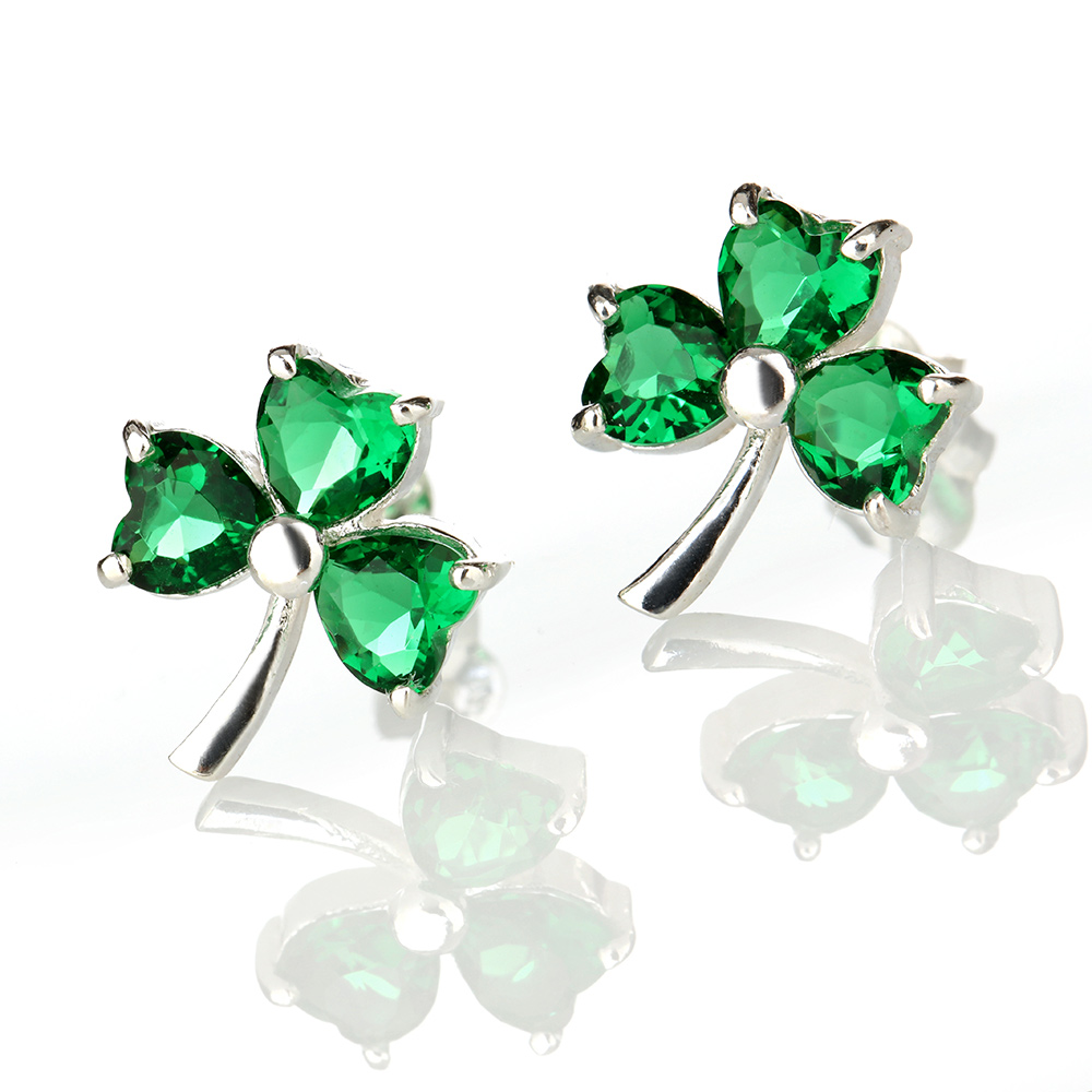 irish-shamrock-ohrstecker Crystal Irish Shamrock - Kleeblatt Ohrstecker aus Sterling Silber & Kristall