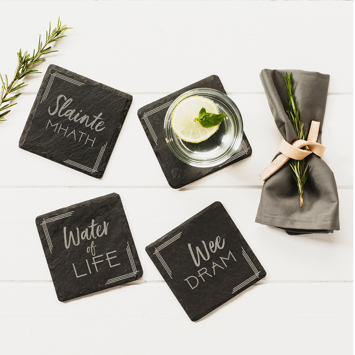 Whisky Slate Coasters -  4 handgefertigte Schiefer-Untersetzer aus Schottland