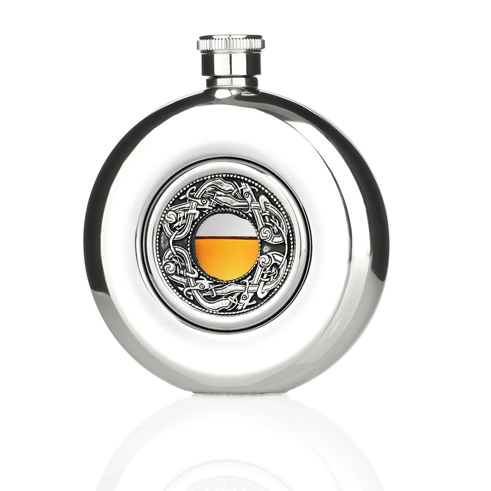 steel-celtic-flask-stahl-flachmann-keltisch-001 Celtic Birds Flachmann aus Irland - Edelstahl & Zinn - keltischer Vogel
