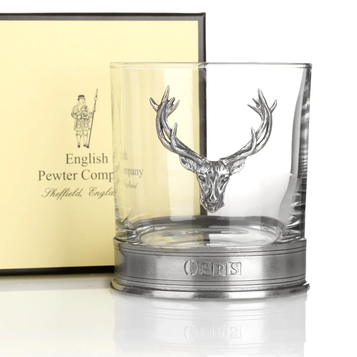 Highland Stag Whisky Tumbler - Handgefertigtes Whisky Glas mit einem Hirschkopf aus Zinn