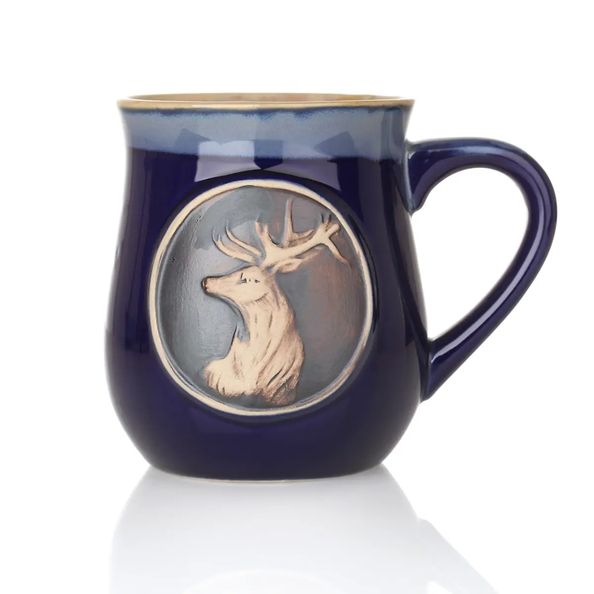 Highland Stag Stoneware Mug - Schottischer Hirsch Keramik Becher in Blau