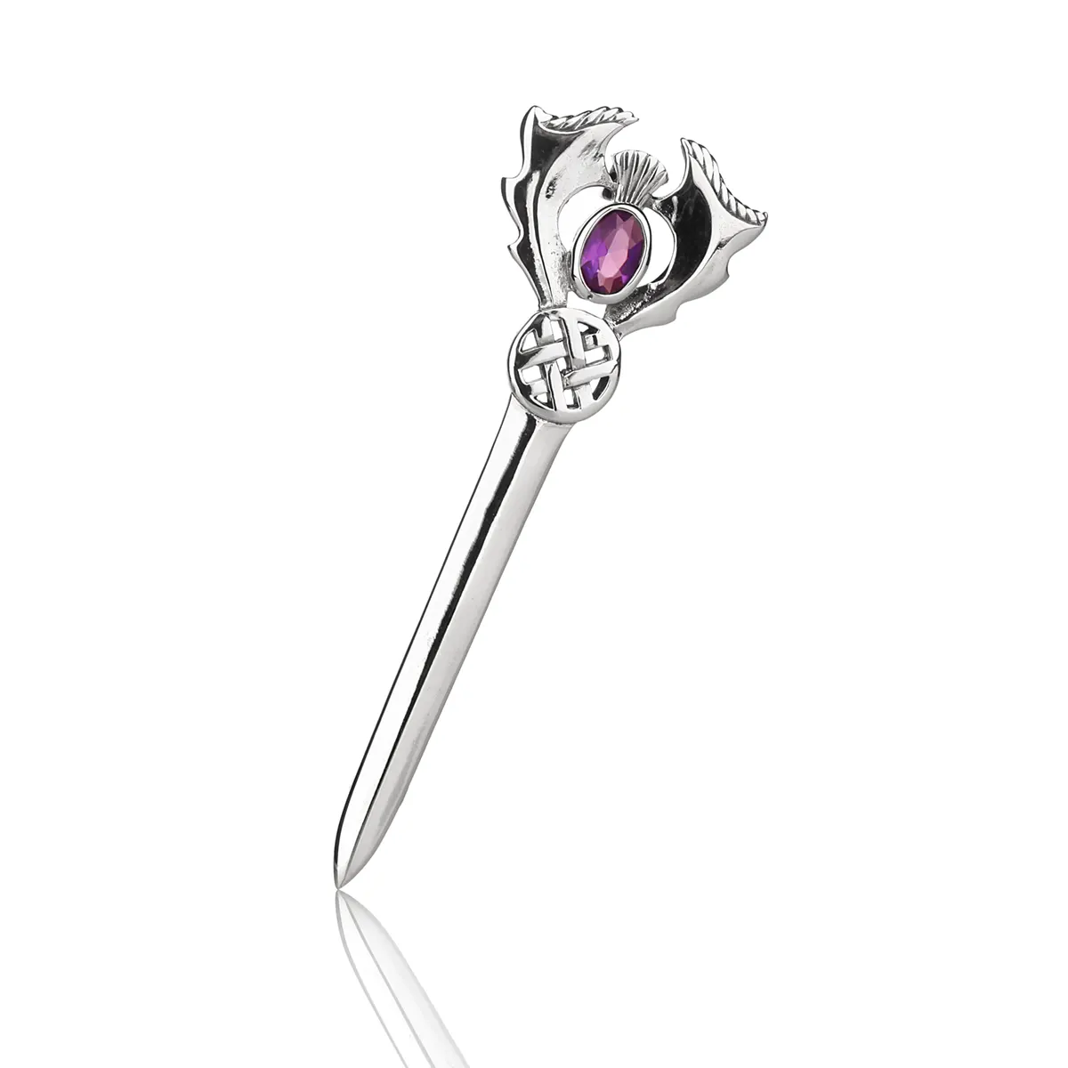 Schottische Distel - Handgefertigter Highland Kilt Pin aus Sterling Silber & Kristall Schottische Distel - Handgefertigter Highland Kilt Pin aus Sterling Silber & Kristall