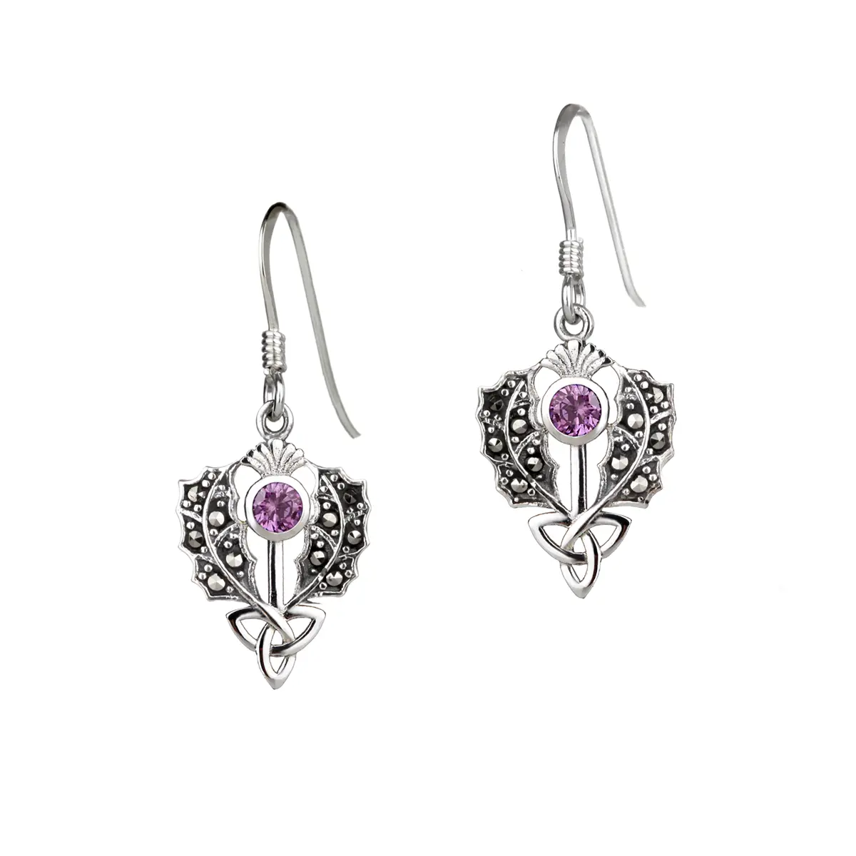 Scottish Thistle - Schottische Distel Ohrhänger aus Sterling Silber mit Markasit & Amethyst