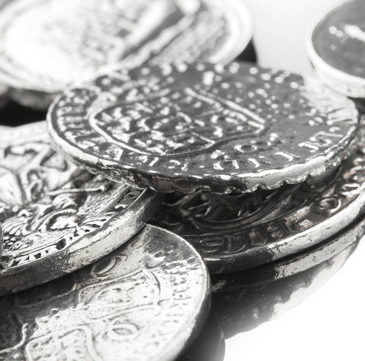 muenzen-piraten-schatz-zinn-pewter-002 Piratenmünzen Repliken aus Metall (Zinn) - 5 Stück - Piratenschatz Made in England