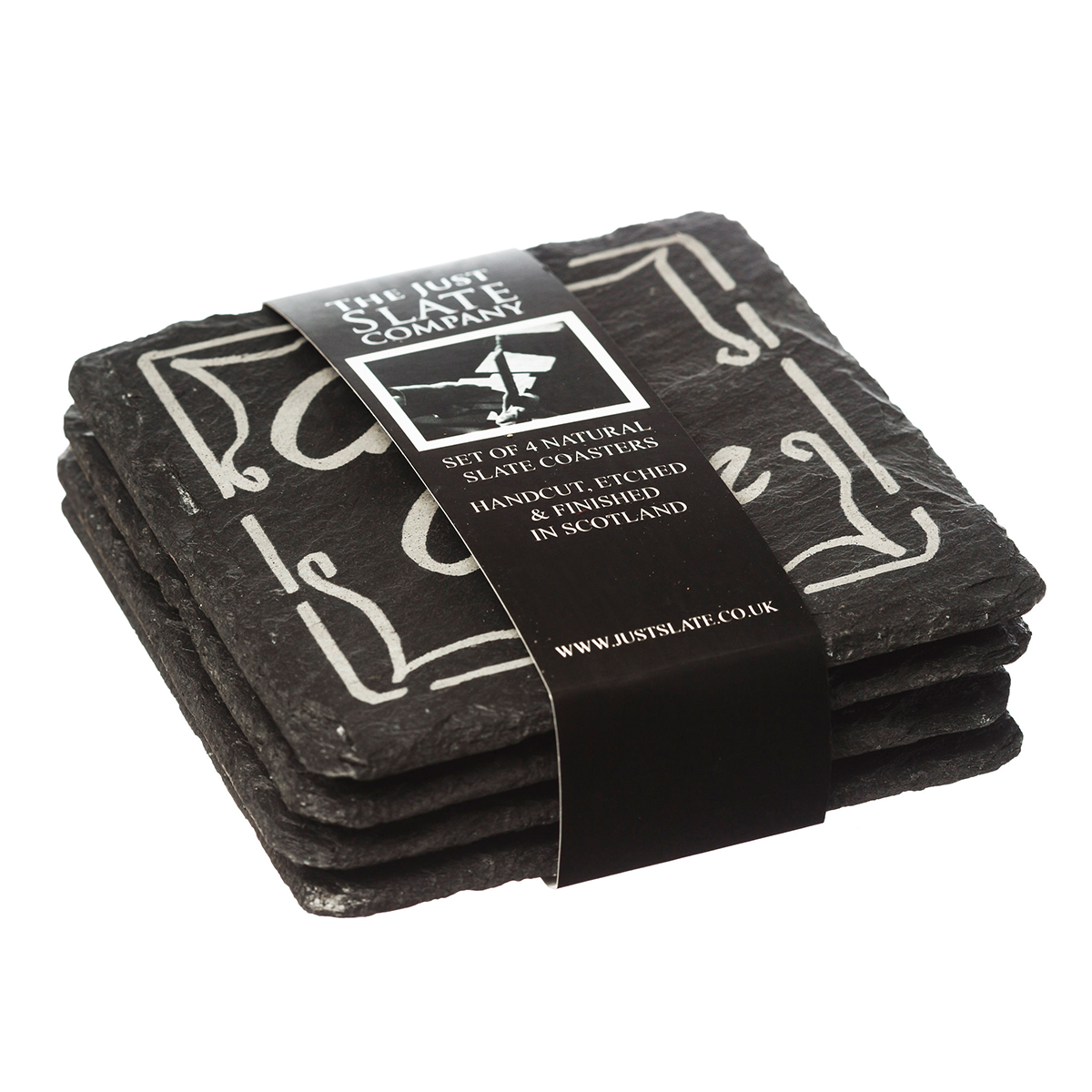 Whisky Slate Coasters -  4 handgefertigte Schiefer-Untersetzer aus Schottland
