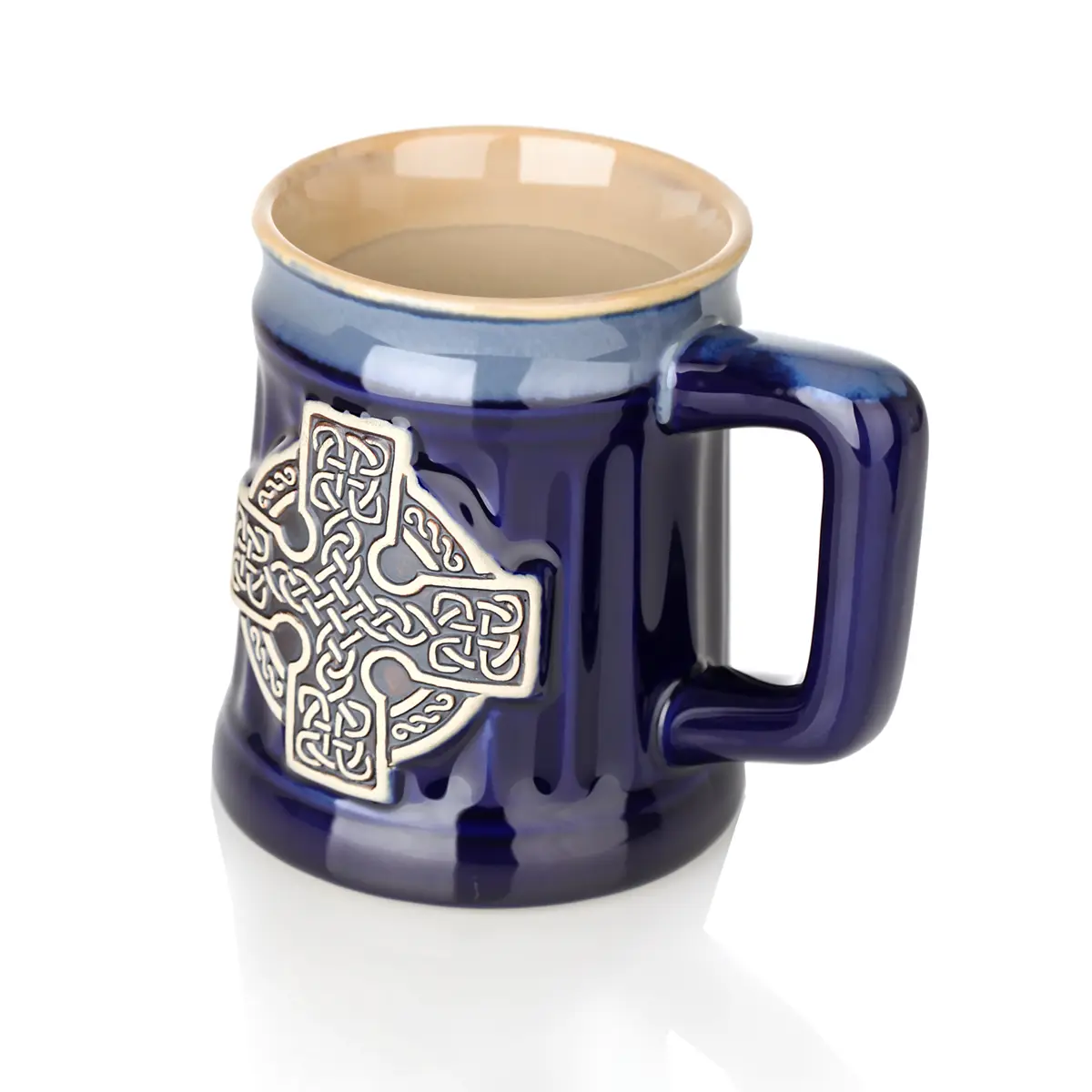 Celtic Cross Stoneware Tankard - Keltischer Keramik Bierkrug - Blau